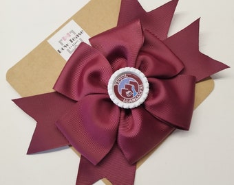 Burgundy Logo Bows | School Bow | Large School Bow | Large Logo Bow| Bottle cap Bows |