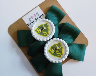 Dark Green Logo Bows | School Bow | Large School Bow | Large Logo Bow| Bottle cap Bows |