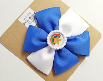 Royal Blue and White Logo Bows | School Bow | Large School Bow | Large Logo Bow| Bottle cap Bows |