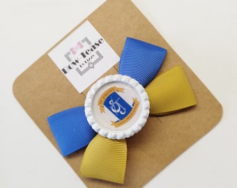 Royal Blue and Gold Logo Bows | School Bow | Large School Bow | Large Logo Bow| Bottle cap Bows |