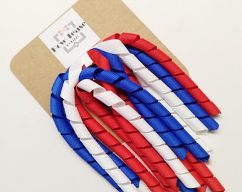 Red, Blue and White Dangles Bobble | School Bobbles | Purple Bobbles | korker ribbon | corker ribbon