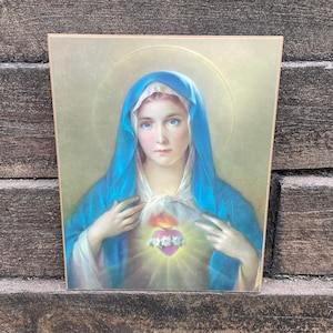Vintage Immaculate Heart of Mary 11&quot; x 14&quot; Print on Unframed Wall Plaque
