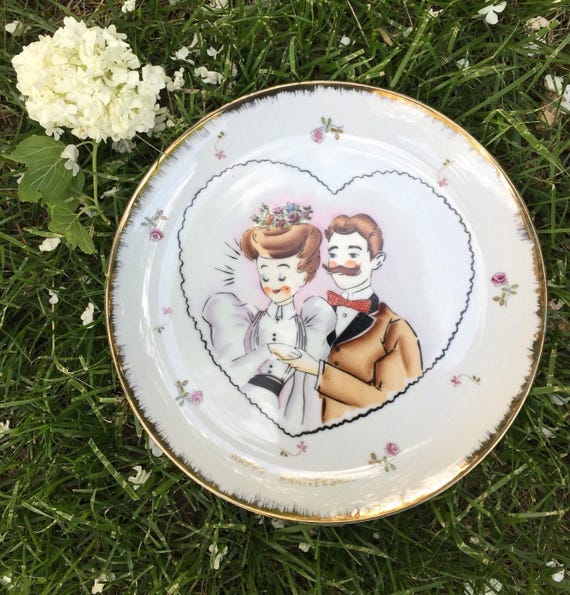 Vintage Norcrest Japan Plate Happy Anniversary Wedding Gift Etsy