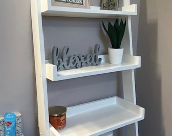 Over the Toilet Ladder Shelf, Bathroom Organizer, Leaning Ladder Shelf