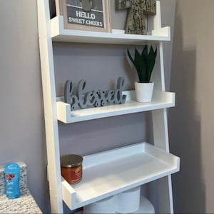 Over the Toilet Ladder Shelf, Bathroom Organizer, Leaning Ladder Shelf