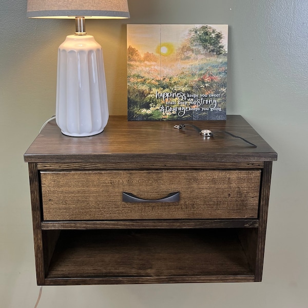 Pair of Floating Nightstands. Large Bedside Tables with drawer, Many colors available