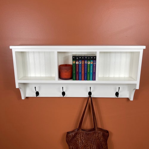 Wall Hanging Cubby Shelf With Hooks Etsy