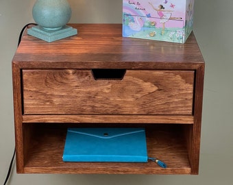 Large Floating Nightstand with Drawer, Bedside Table, Many colors, Buy a pair and save