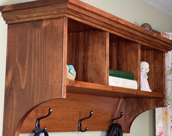 Wall Hanging Cubby Shelf with Hooks