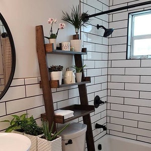 Ladder Shelf Etsy Compare leaning bookcases, slanted shelf desks and towel ladders for bathrooms here. ladder shelf etsy