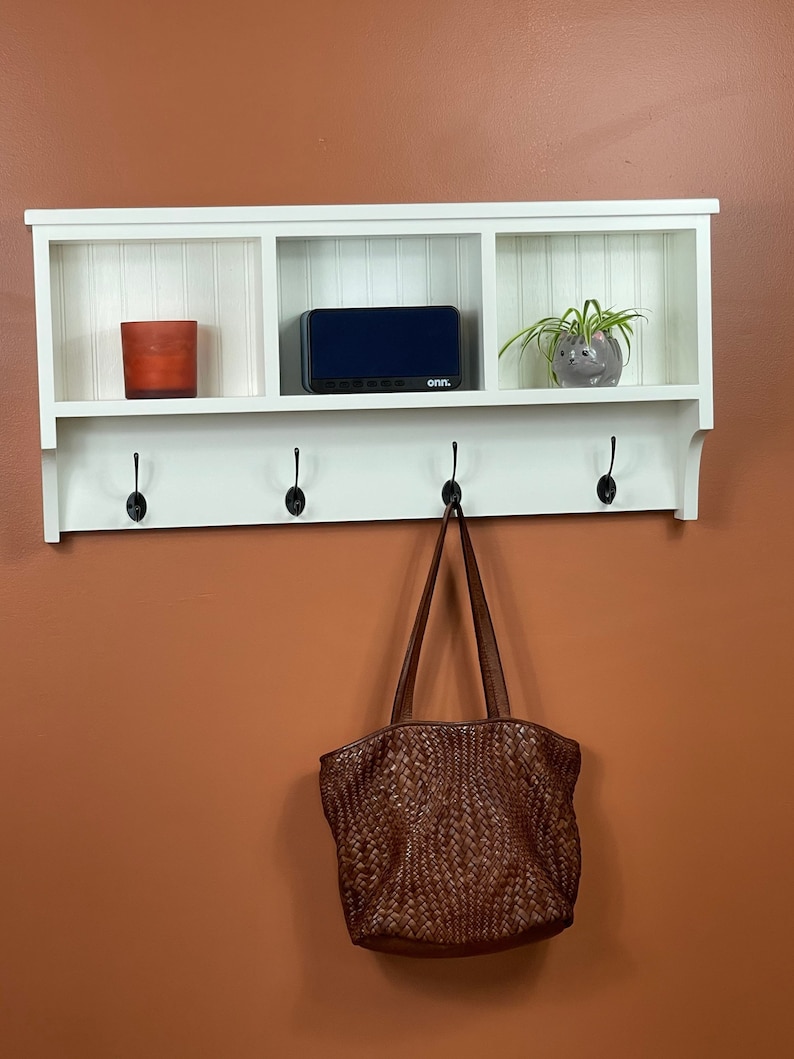 Wall Hanging Cubby Shelf With Hooks Etsy