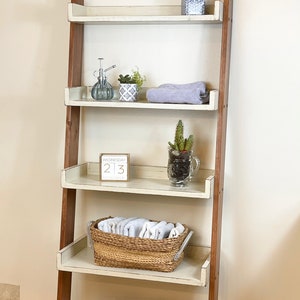 Over the Toilet Ladder Shelf, Bathroom Organizer, Tall Leaning Ladder Shelf with 4 shelves