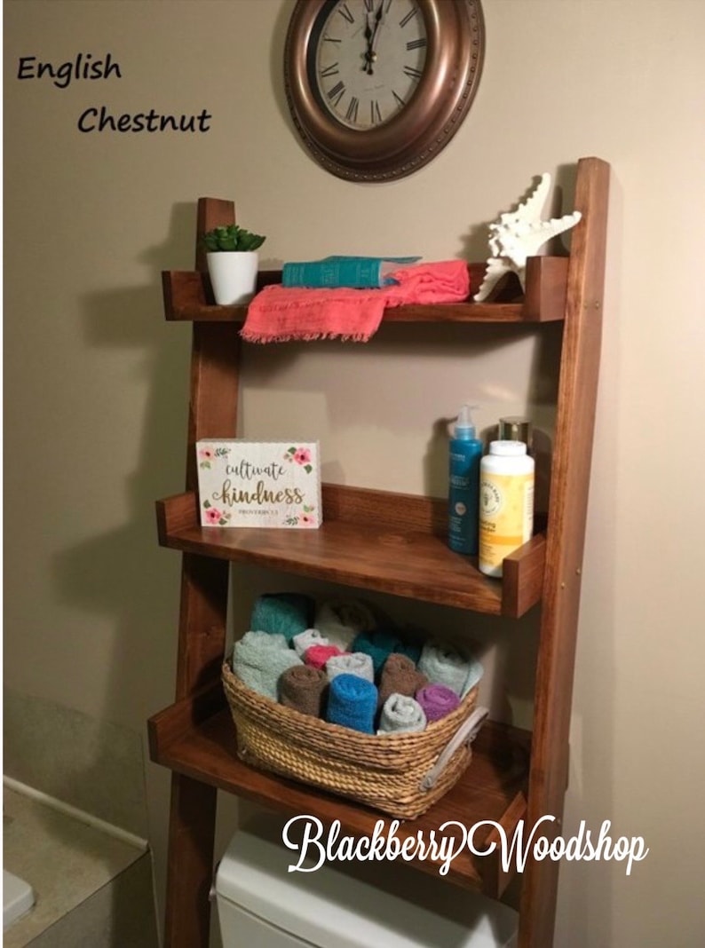 Ships within 1 Business Day Dark Walnut stained Over-the-toilet Ladder Shelf image 3