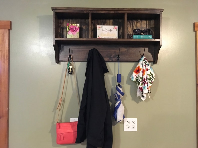 Wall Hanging Cubby Shelf With Hooks Etsy