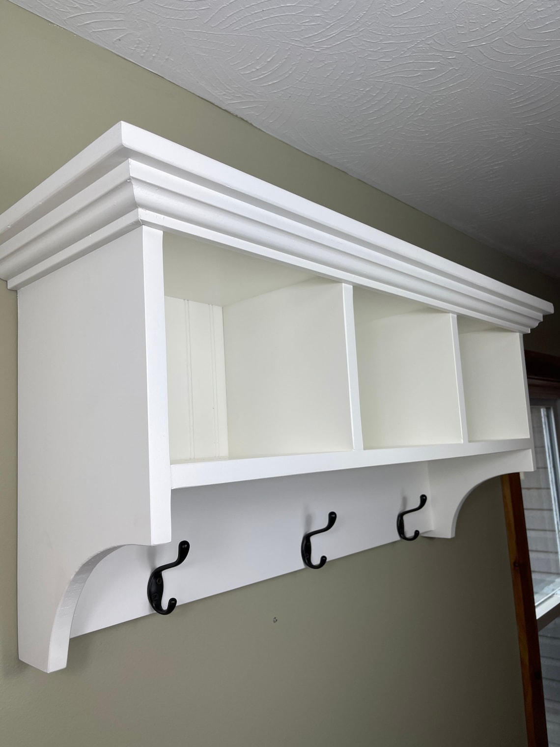 Wall Hanging Cubby Shelf With Hooks Etsy