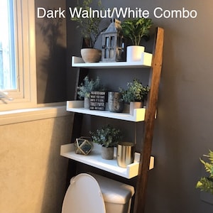 Over the Toilet Ladder Shelf, Bathroom Organizer, Leaning Ladder Shelf