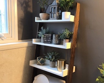 Over the Toilet Ladder Shelf, Bathroom Organizer, Leaning Ladder Shelf