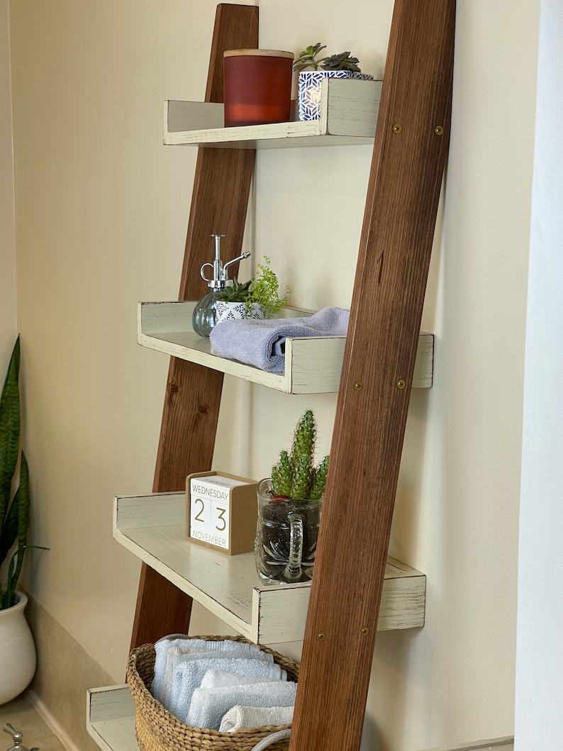 Four Shelf Tall Over the Toilet Ladder Shelf Etsy