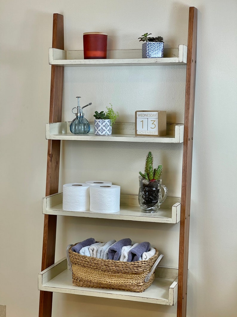Four Shelf Tall Over the Toilet Ladder Shelf Etsy