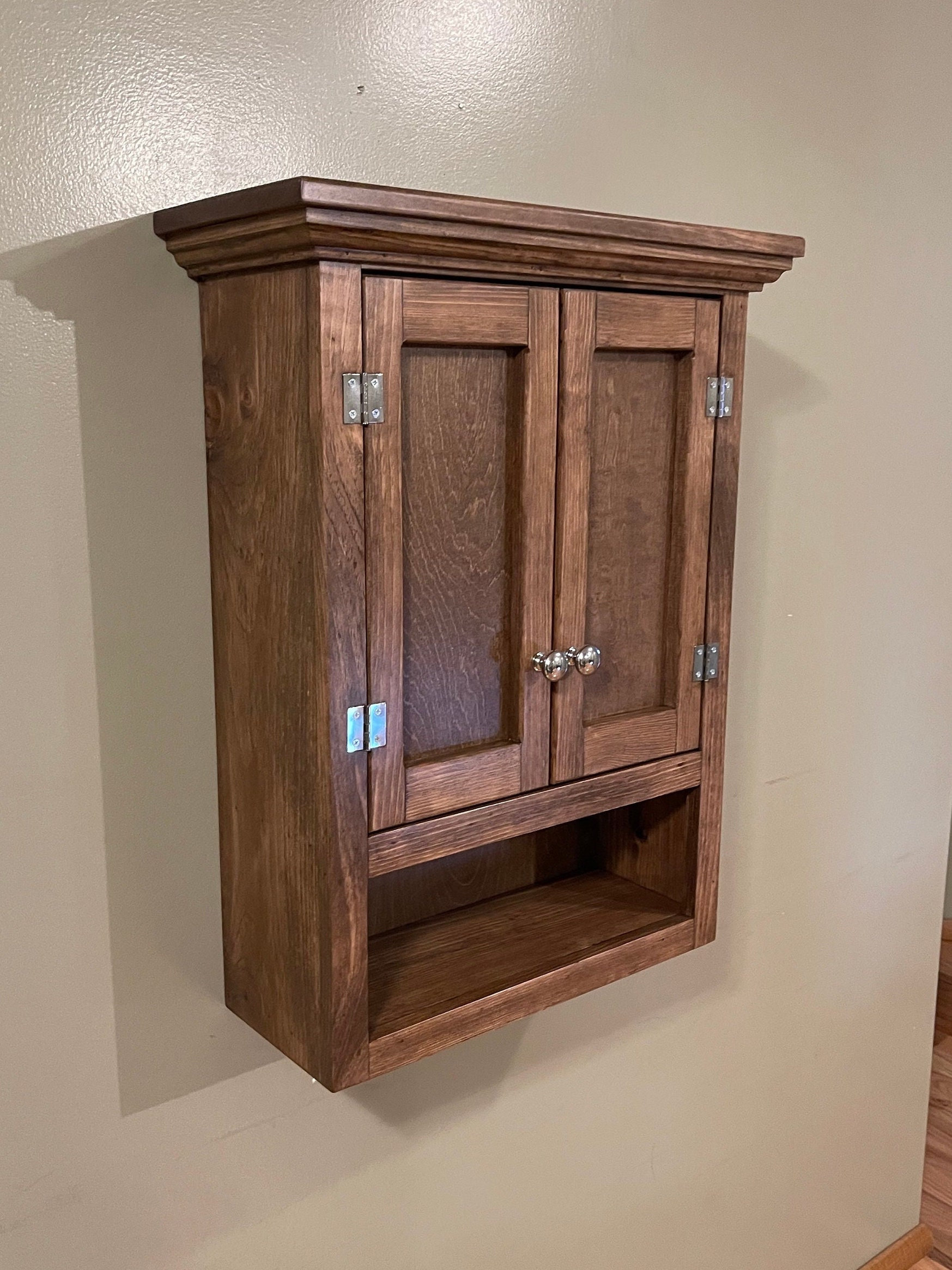 Bathroom or Kitchen Cabinet with Open Cubby Below and Crown Moulding, Wall Mounted Cupboard