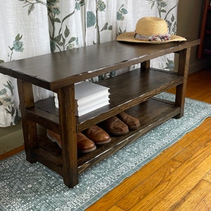 Bench with Storage, Heavy Duty Hand-Distressed Wooden Bench
