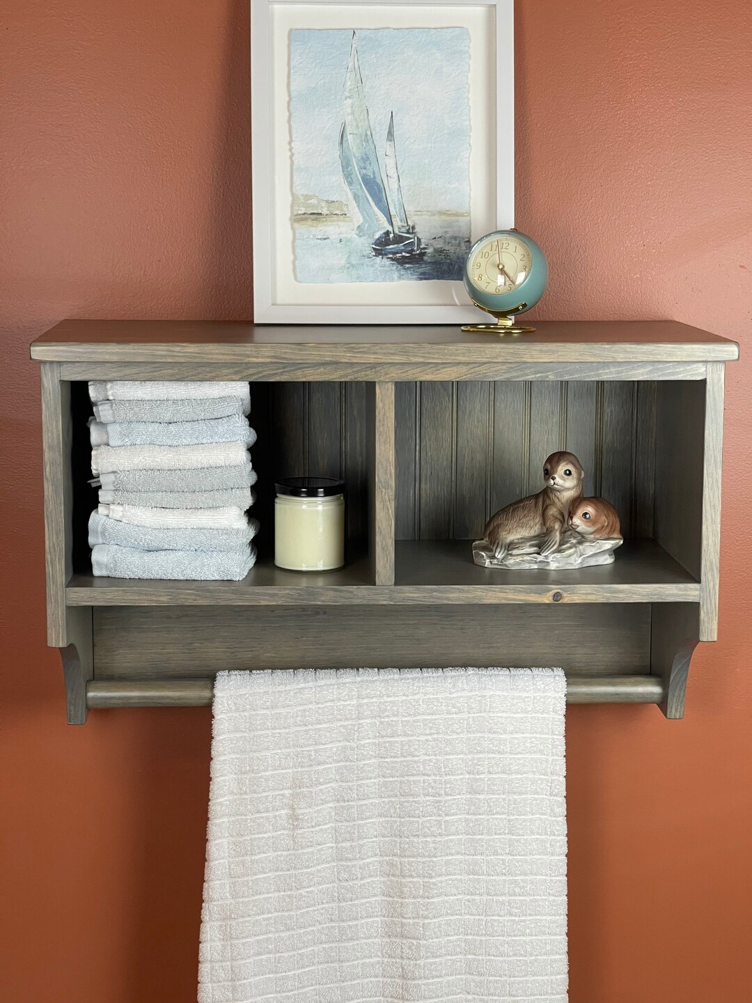 Bathroom Cubby With Towel Rod, Many Colors Available - Etsy