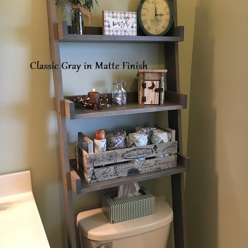 Ships within 1 Business Day Dark Walnut stained Over-the-toilet Ladder Shelf image 4