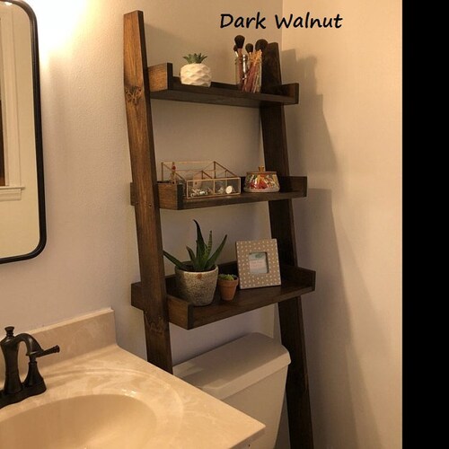 Rustic Farmhouse Decor Over the Toilet Bathroom Ladder Shelf Etsy