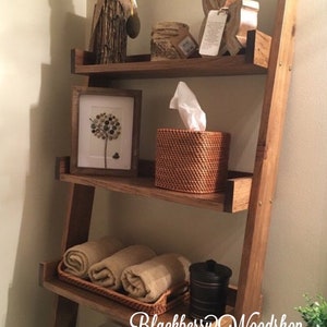 Ships within 1 Business Day Dark Walnut stained Over-the-toilet Ladder Shelf image 2