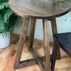 Dining Height Round Table, Stained Wooden Table