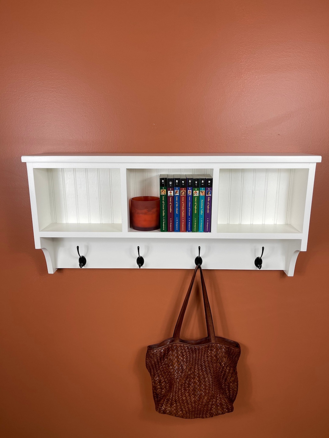 Wall Hanging Cubby Shelf With Hooks Etsy