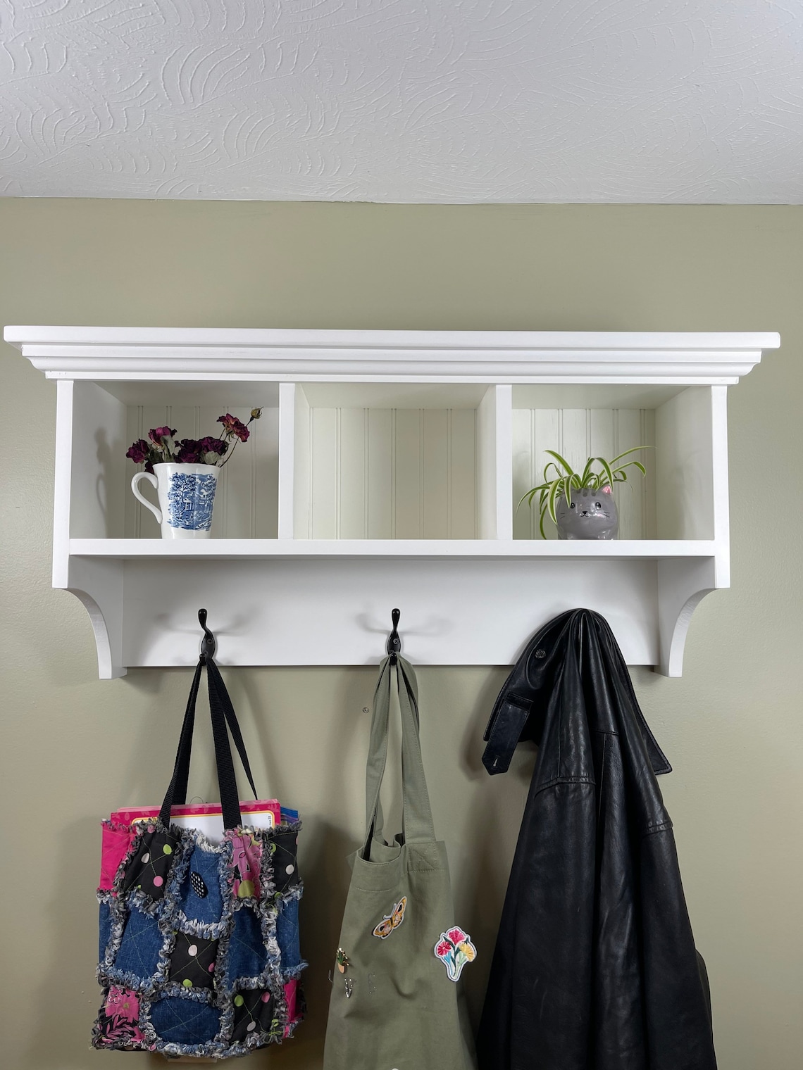 Wall Hanging Cubby Shelf With Hooks Etsy