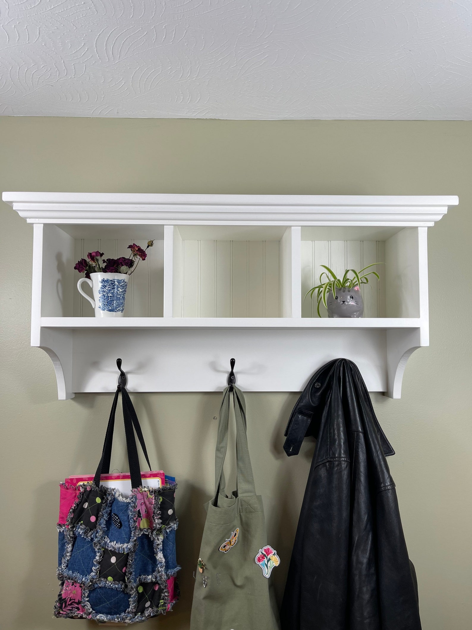 Wall Hanging Cubby Shelf With Hooks Etsy