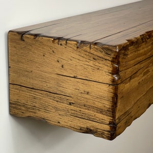 Custom Distressed Fireplace Mantel, Hand hewn Floating Shelf, Made to Order Wood Mantelpiece