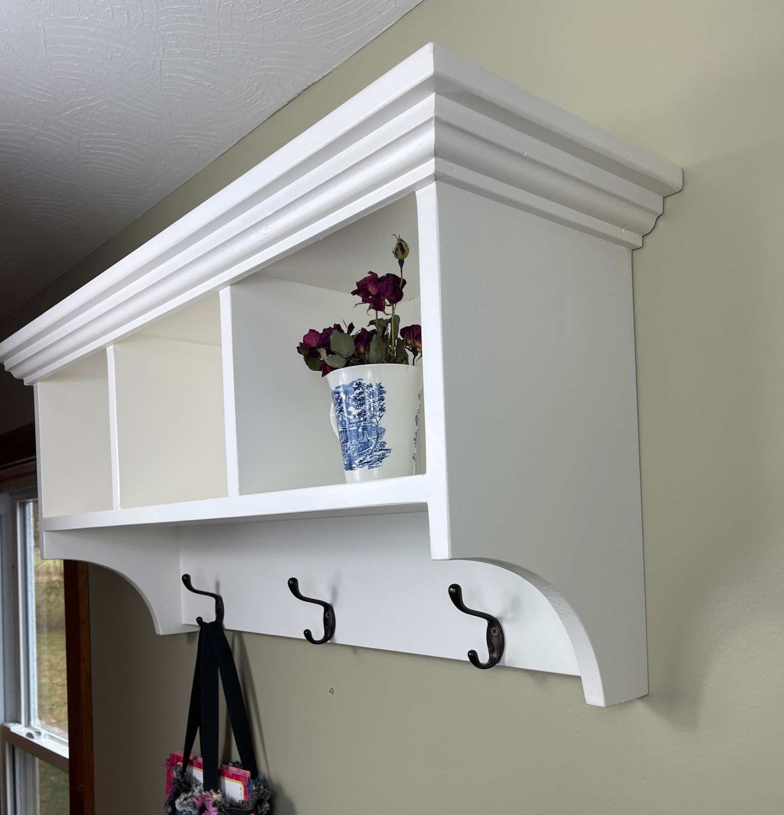Wall Hanging Cubby Shelf With Hooks Etsy