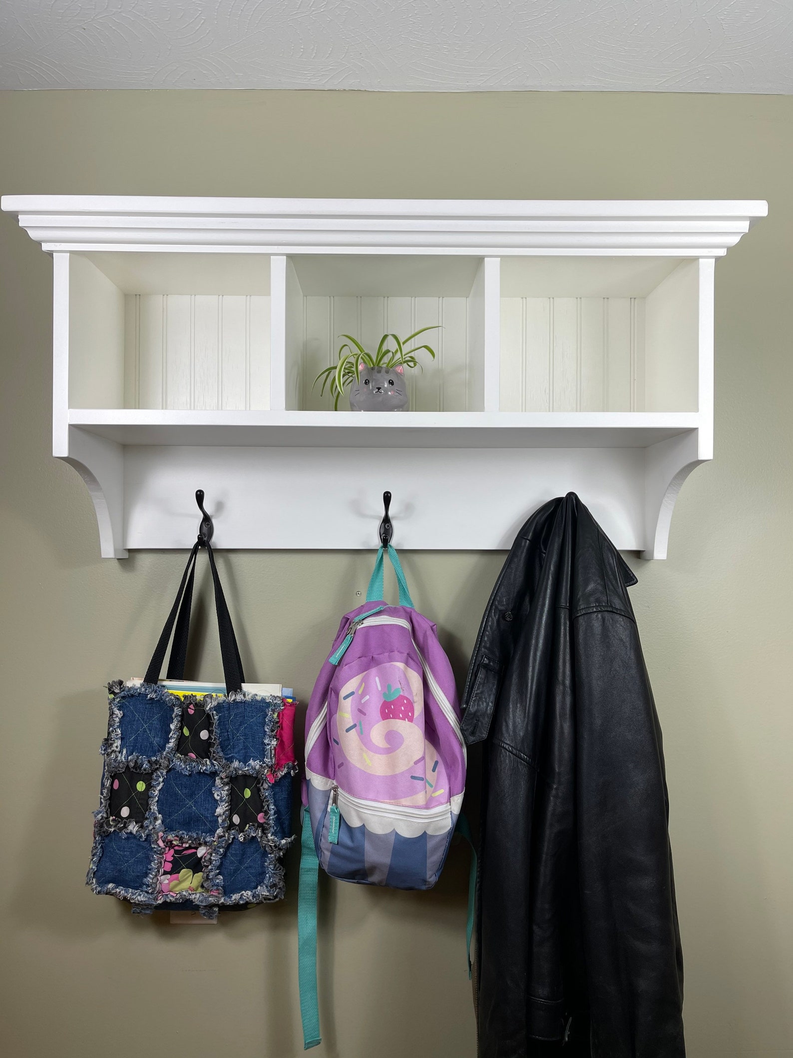 Wall Hanging Cubby Shelf With Hooks Etsy