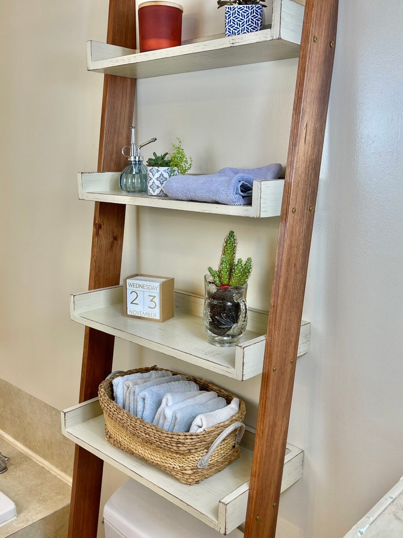 Four Shelf Tall Over the Toilet Ladder Shelf Etsy