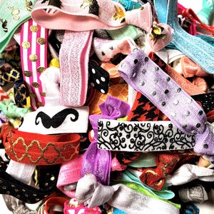 BULK HAIR TIES, Assorted Elastic Hair Ties, Grab Bag of Hair Ties, Elastic Hair Ties, Slumber Party Favor , Print Gold Foil Hair Tie, Random