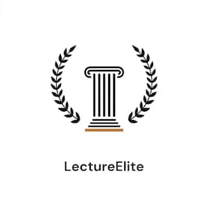 May include: A black and white logo featuring a stylized column with a decorative top, set on a brown base, and framed by two black laurel wreaths. The text "LectureElite" is below the column.