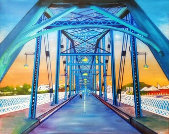 Walnut St. Bridge Painting Print. 16"x20". Downtown Chattanooga.