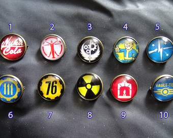 2 pin set Fallout Inspired Vault Vintage looking bronze cosplay pin with glass cover 0.75 inches (Set of 2)