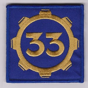 Vault 33 Fallout Style Patch Cosplay 3&quot;x3&quot; Inches Square Hook and Loop backing