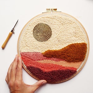 Golden Sunset Punch Needle Rughooking Embroidery PDF Pattern