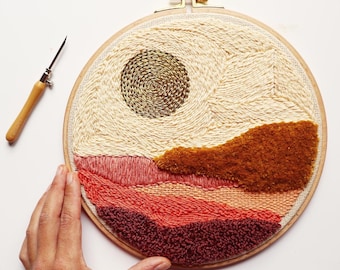 Golden Sunset Punch Needle Rughooking Embroidery PDF Pattern