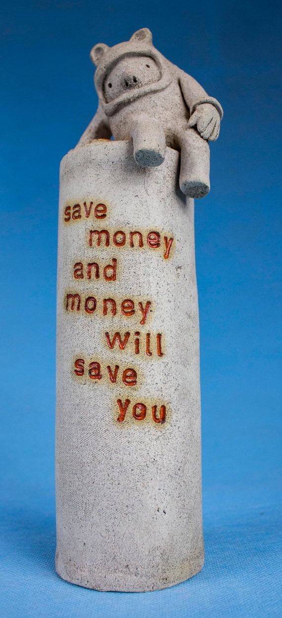 Items similar to Cute Little Monster Piggy Bank. Unique clay sculpture figurine art home decor