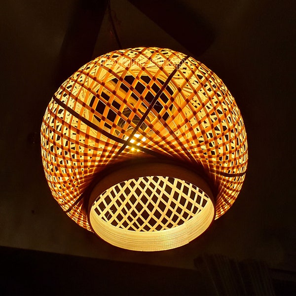 Round Bamboo lamp Pendant Light Ceiling light for Living Room decor Kitchen decor Bedroom decor Bamboo Pendant lamps- Bamboo Lampshade