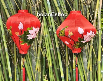 Linternas de seda de bambú de Vietnam Lámpara de tela pintada a mano para decoración de bodas Decoración de jardín Linterna de pintura a mano Linternas hechas a medida