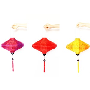 Set 3 pcs Vietnamese UFO bamboo silk lantern 35cm for wedding decoration - garden decoration, events decoration