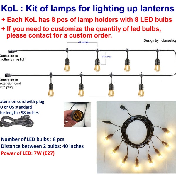 Outdoor Lichtslingerset van 8 stuks LED-lampen voor het verlichten van Vietnamese zijden lantaarns, Lichtslinger Waterdicht voor Tuinfeest Bruiloft