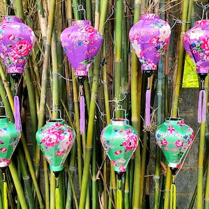 Set of 8 Hoi An bamboo silk lanterns 22cm - Mix shape and color - Personalization - Patio decoration - Wedding lanterns - Garden lanterns